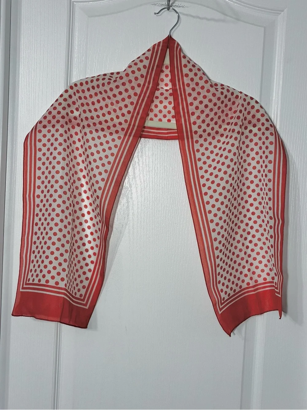 70s Polka Dot Headwrap Rectangular Scarf Red & White 52”L Vintage